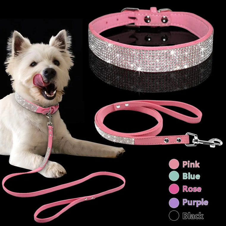 Leather Dog Collar Leash Set